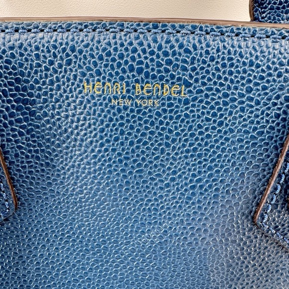 HENRI BENDEL CARLYLE Caviar Tumbled Teal Blue Leather Satchel Tote Bag Crossbody - Picture 3 of 10